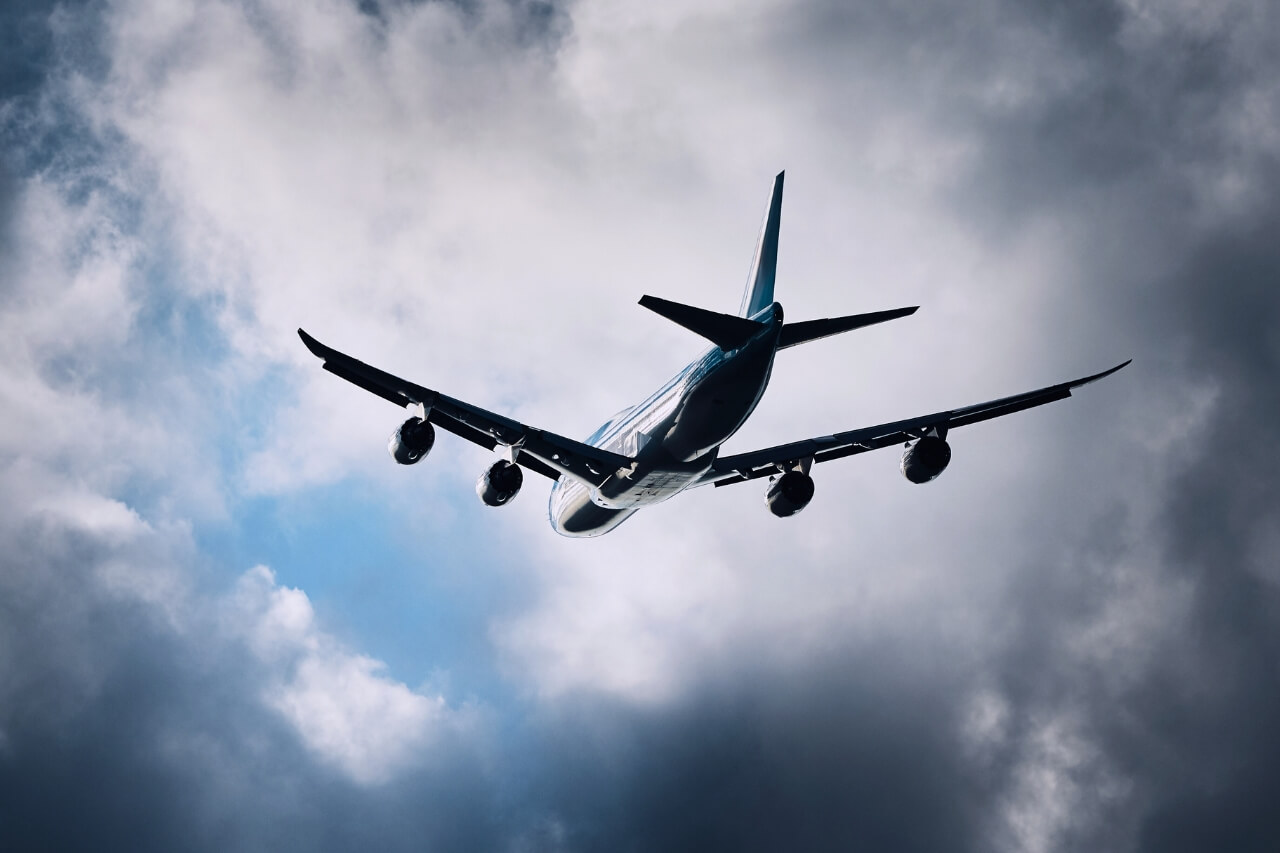 airplane with dark sky